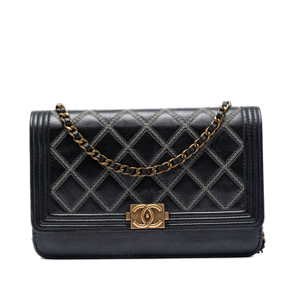 Pre-Loved Chanel Quilted Lambskin Double Stitch Boy Wallet On Chain
